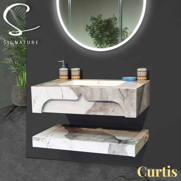 Meuble Salle de Bain Suspendu Céramique CURTIS - Éclairage LED Automatique – Image 3